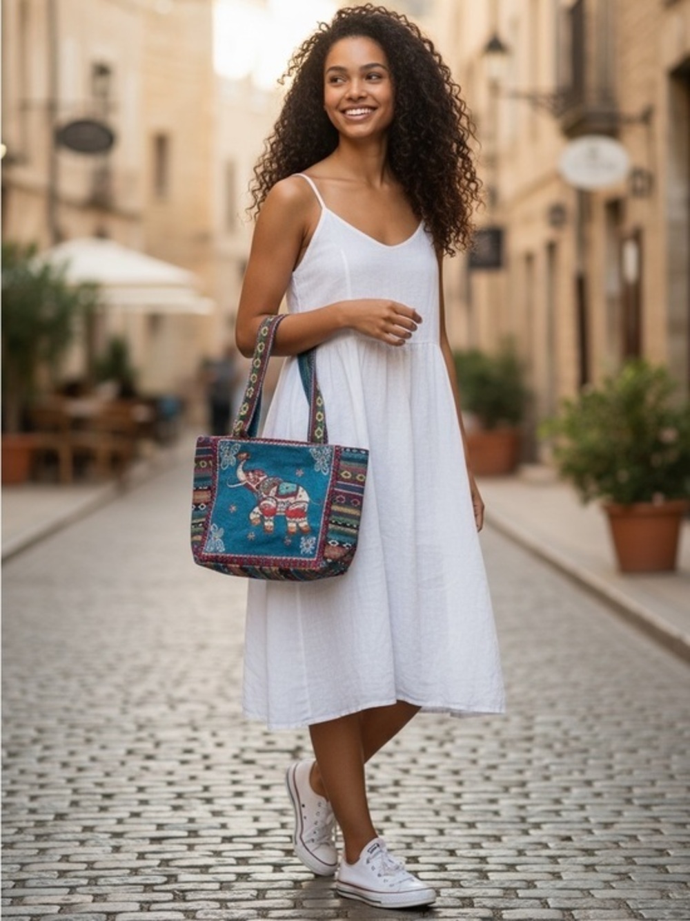 Colorful Elephant Pattern Tote Bag